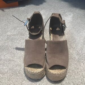 Marc Fisher Taupe Espadrille Wedge Sandals